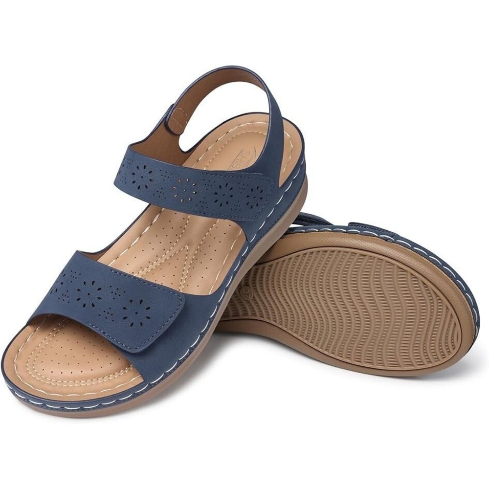 Shibever Women's Dressy Ankle Strap Walking Sandals - Blue - Sz 40 (US 9)